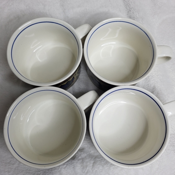 Mikasa Intaglio ARABELLA Floral Blue and Brown Ceramic Mugs Set Of 4. - Picture 3 of 12